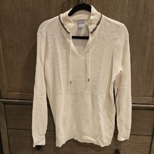 Cream Waffle Knit Top with Drawstring